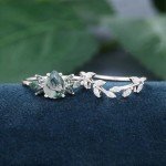 Rose Gold 2CT Natural Moss Agate Engagement Ring Set