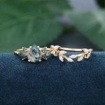 Rose Gold 2CT Natural Moss Agate Engagement Ring Set