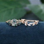 Rose Gold 2CT Natural Moss Agate Engagement Ring Set