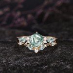 Rose Gold Moss Agate Engagement Ring Set for Women