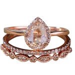 Morganite & Diamond Halo Trio Bridal Ring Set