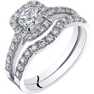 14K White Gold Cushion Cut Engagement Ring Set
