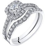 Elegant 14K White Gold Cushion Cut Bridal Set