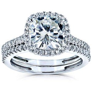 Kobelli Moissanite Halo Bridal Ring Set 14k White Gold