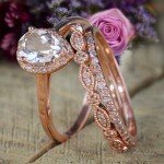 Morganite & Diamond Halo Trio Bridal Ring Set