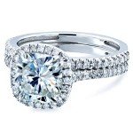 Kobelli Moissanite Halo Bridal Ring Set 14k White Gold