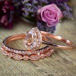 Morganite & Diamond Halo Trio Bridal Ring Set