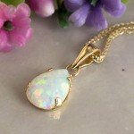 Dainty 14K Gold Opal Teardrop Necklace for Women