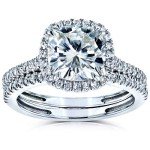 Kobelli Moissanite Halo Bridal Ring Set 14k White Gold