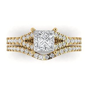 Princess Cut Clear Diamond Engagement Ring Set