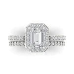 Emerald Cut Zircon Halo Engagement Ring Set