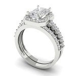 Emerald Cut Zircon Halo Engagement Ring Set
