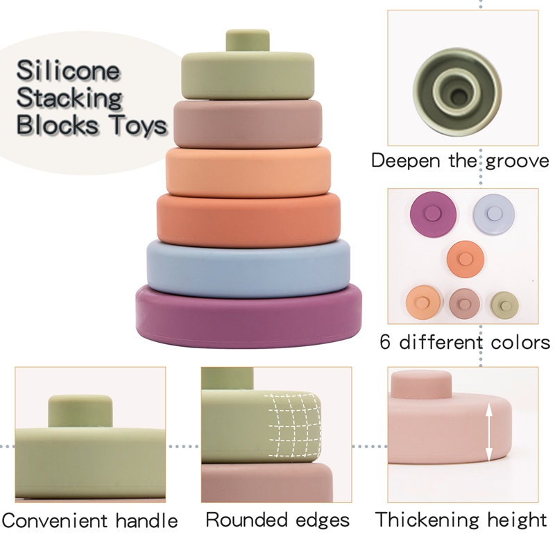 6-Pack Soft Silicone Baby Stacking Building Blocks
