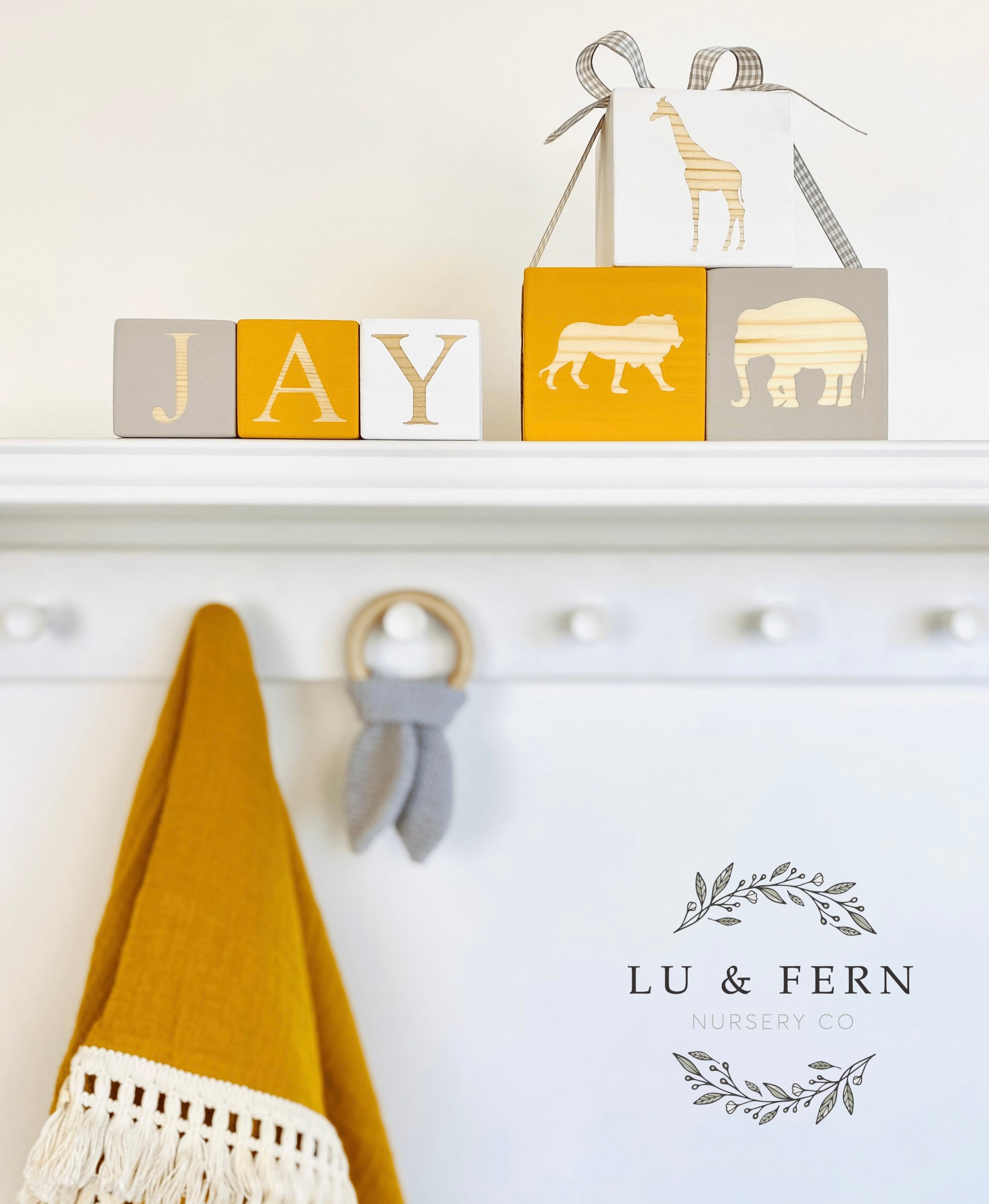 Safari Animal Baby Blocks for Jungle Nursery Decor