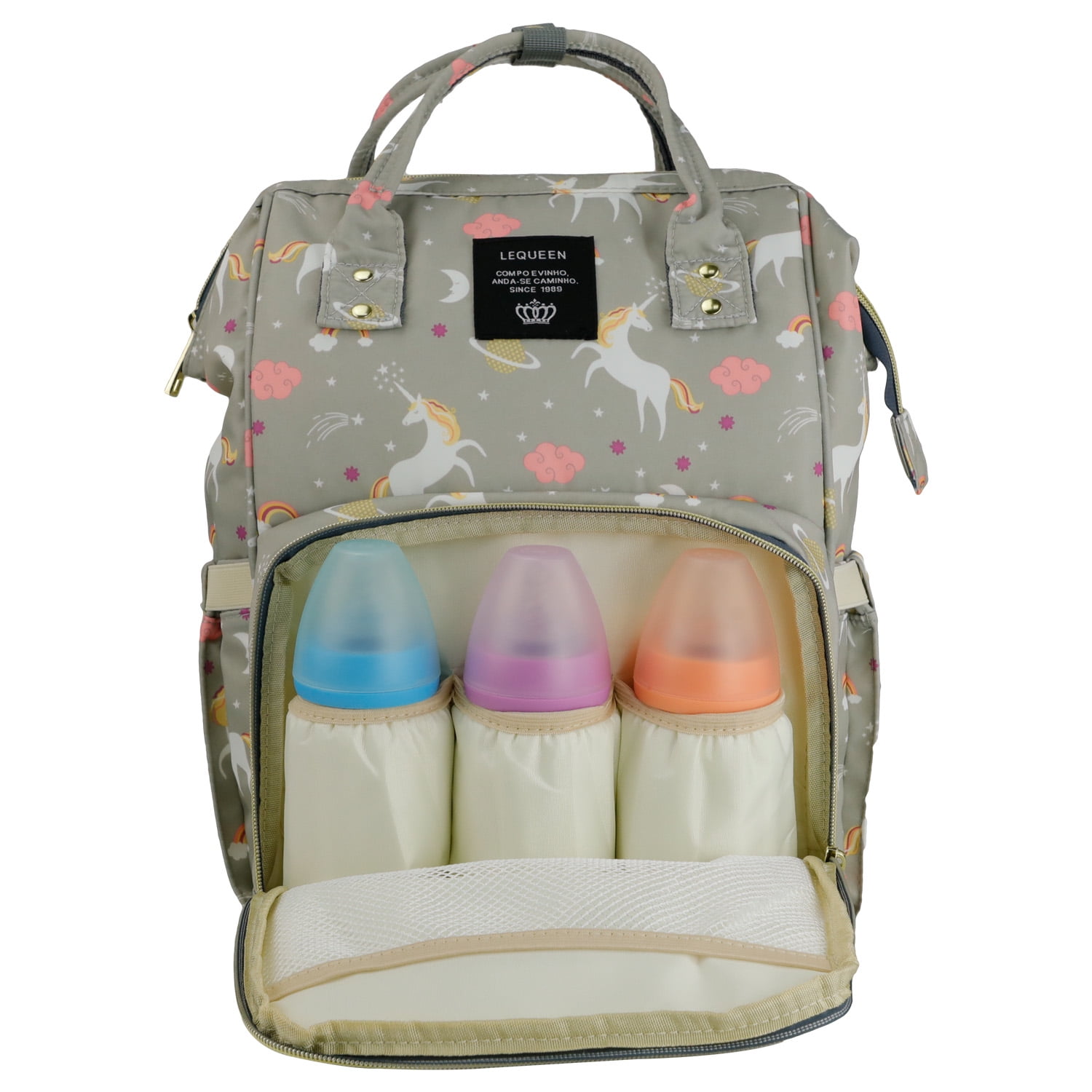 LEQUEEN Waterproof Baby Diaper Backpack, Light Gray
