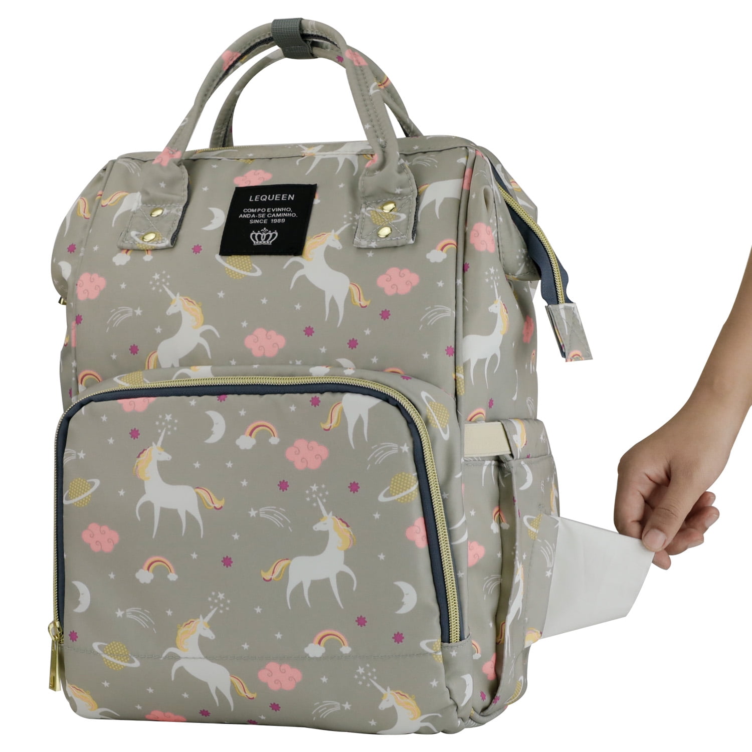 LEQUEEN Waterproof Baby Diaper Backpack, Light Gray