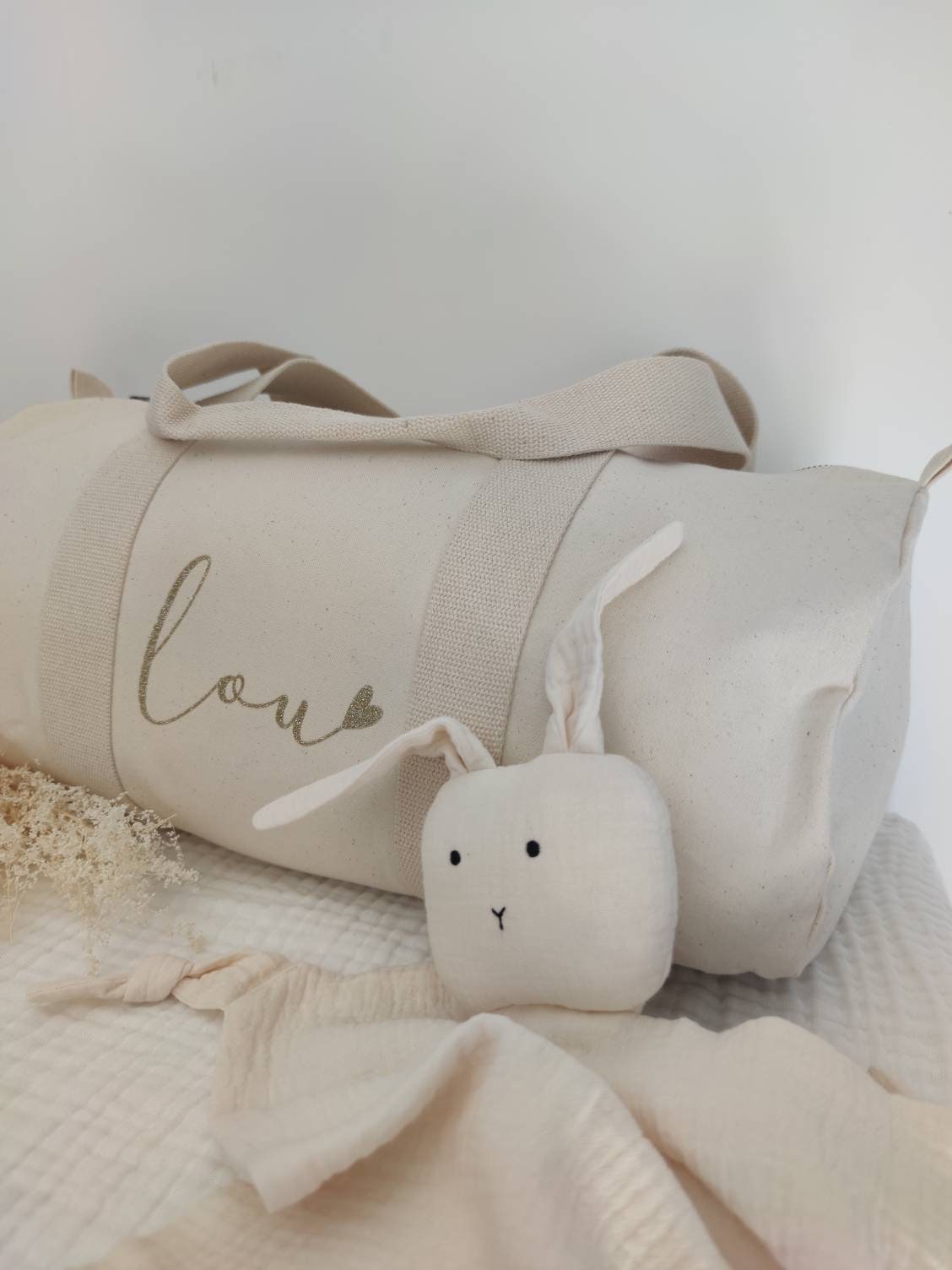 Personalized Ecru Duffel Bag for Baby Essentials