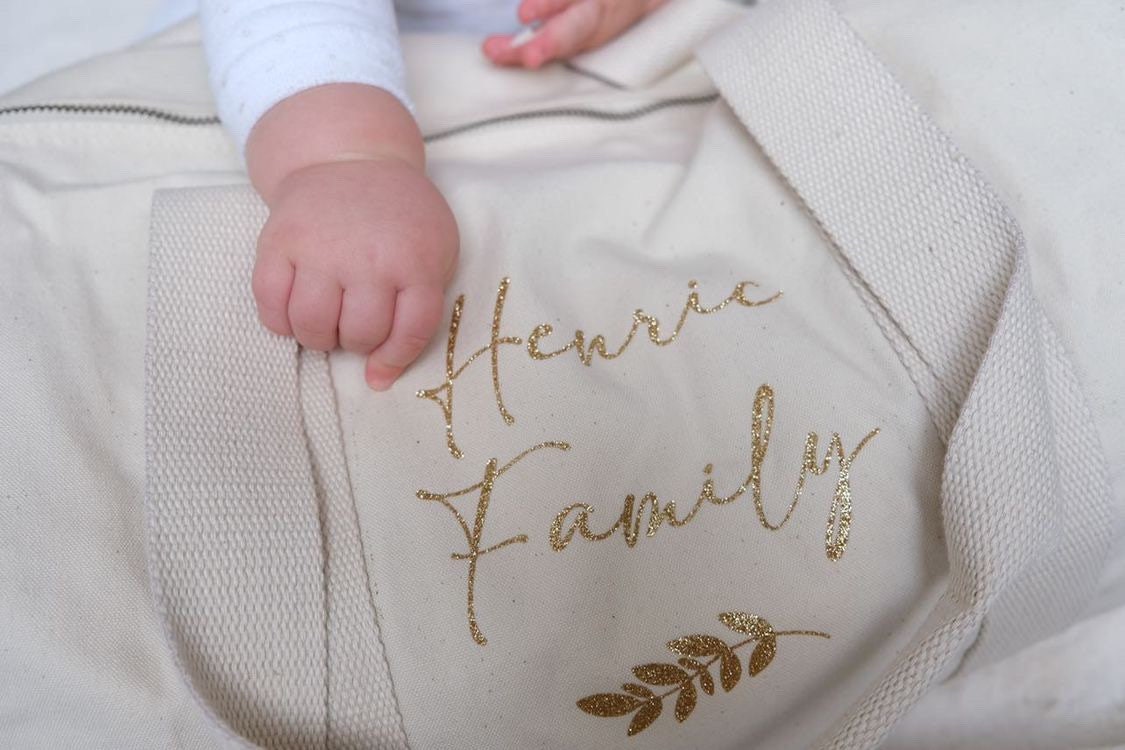 Organic Cotton Personalized Ecru Baby Duffel Bag