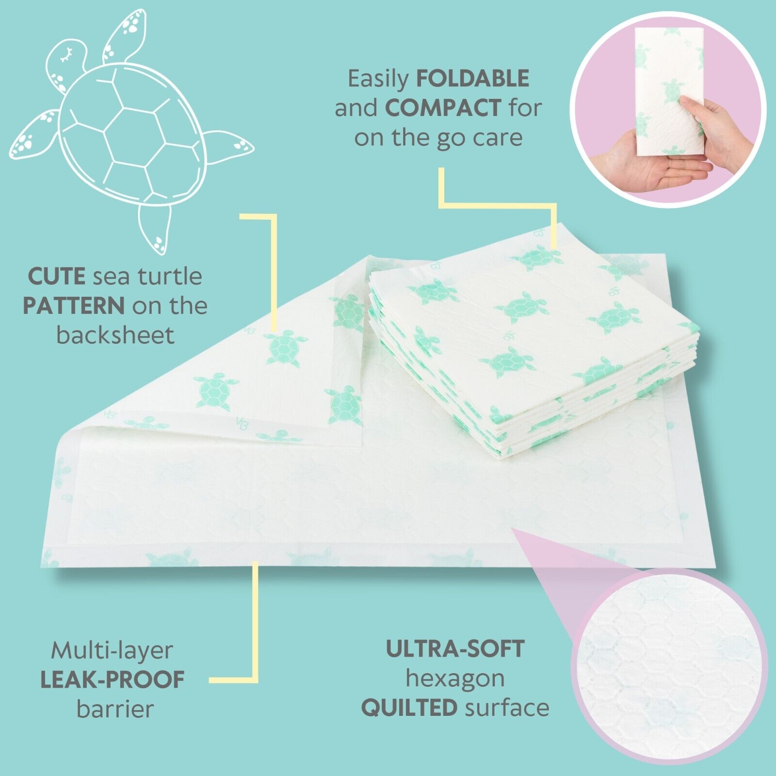 Vesta Baby Waterproof Disposable Changing Pads - 65 Count