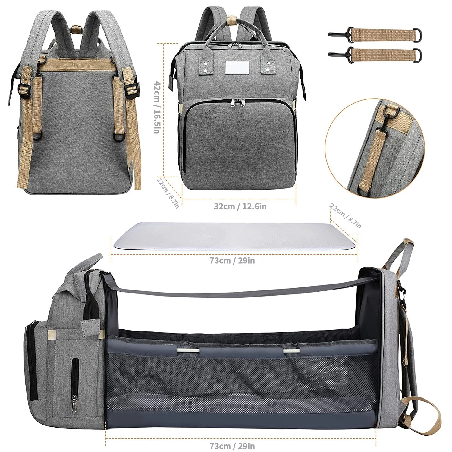 Stylish Baby Diaper Bag & Stroller Backpack