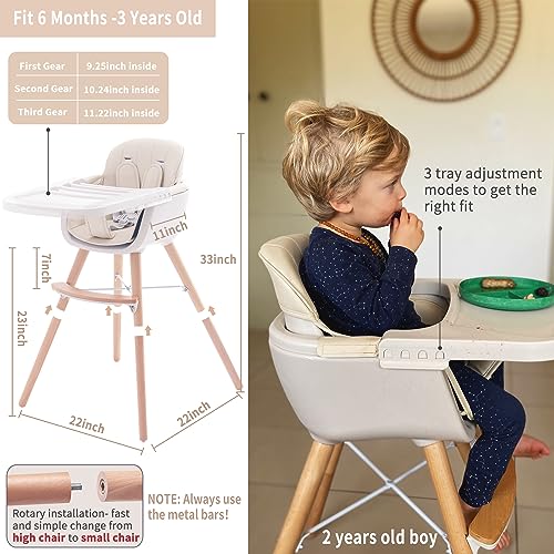Convertible Wooden High Chair with Adjustable Legs