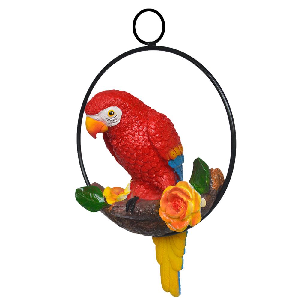 Pair of Resin Hanging Parrot Sculptures for Garden
