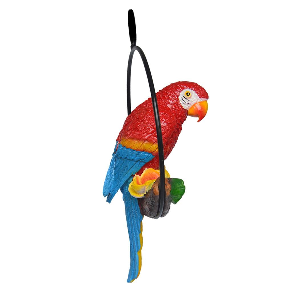 Pair of Resin Hanging Parrot Sculptures for Garden
