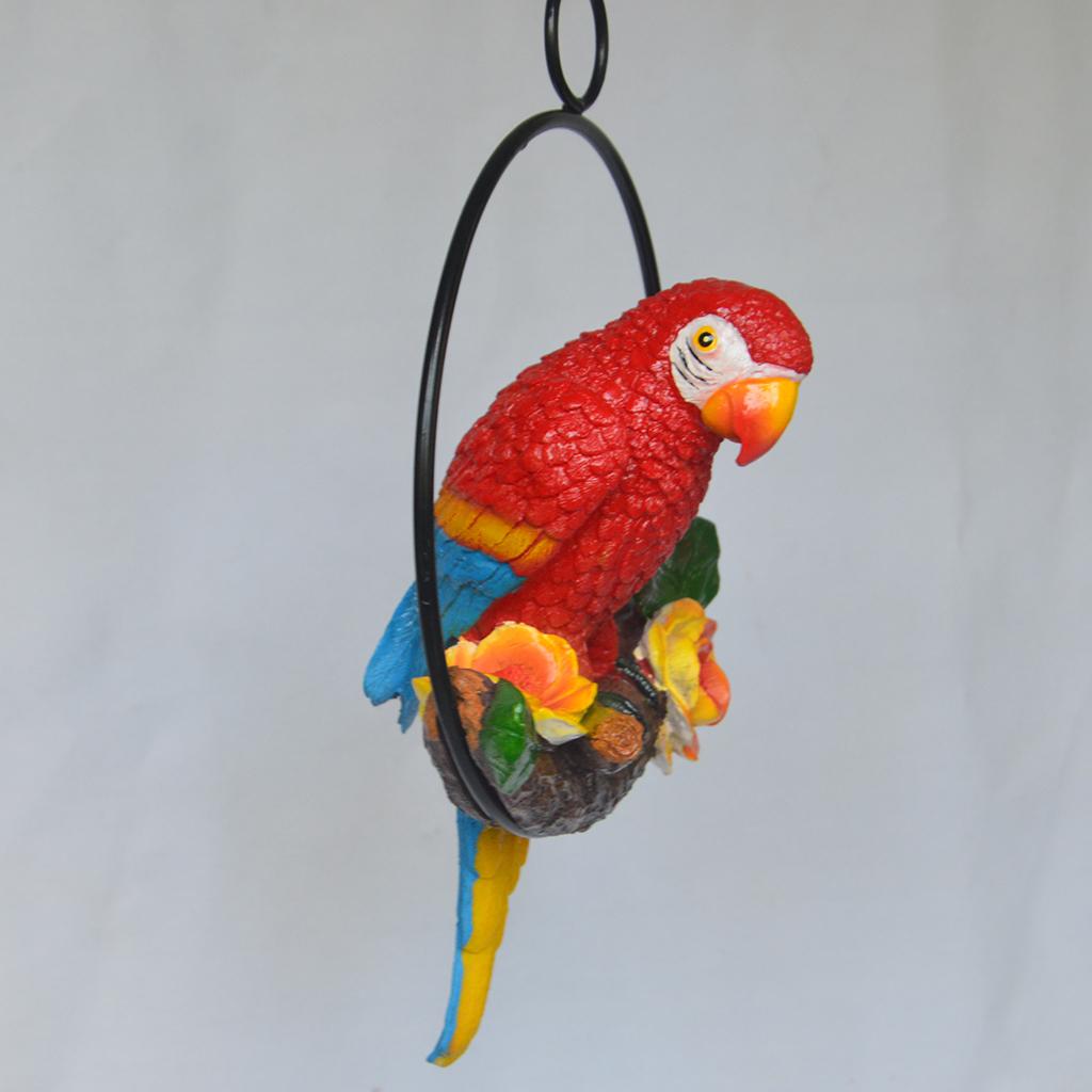 Pair of Resin Hanging Parrot Sculptures for Garden