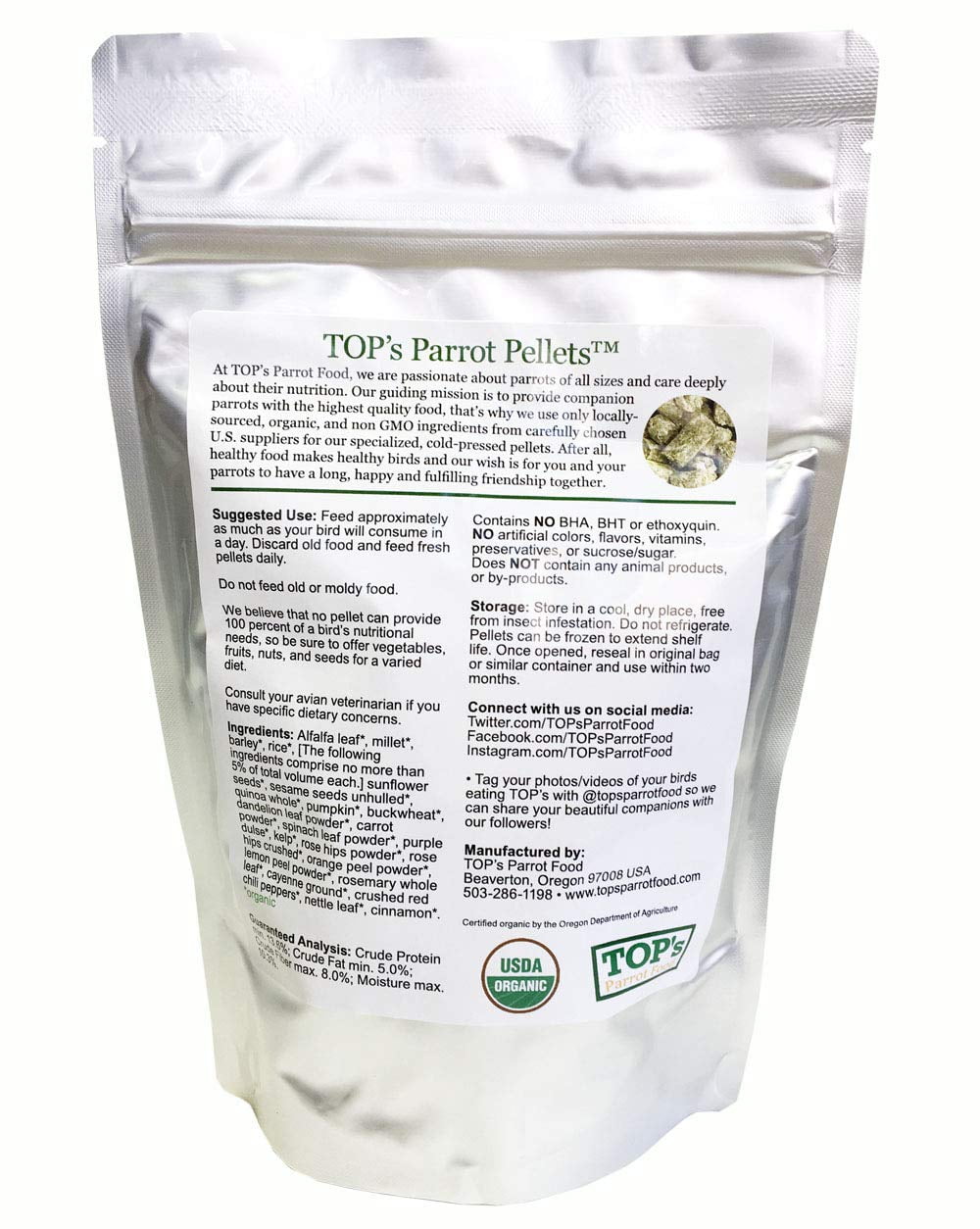 USDA Organic TOP's Parrot Food Pellets - 12oz