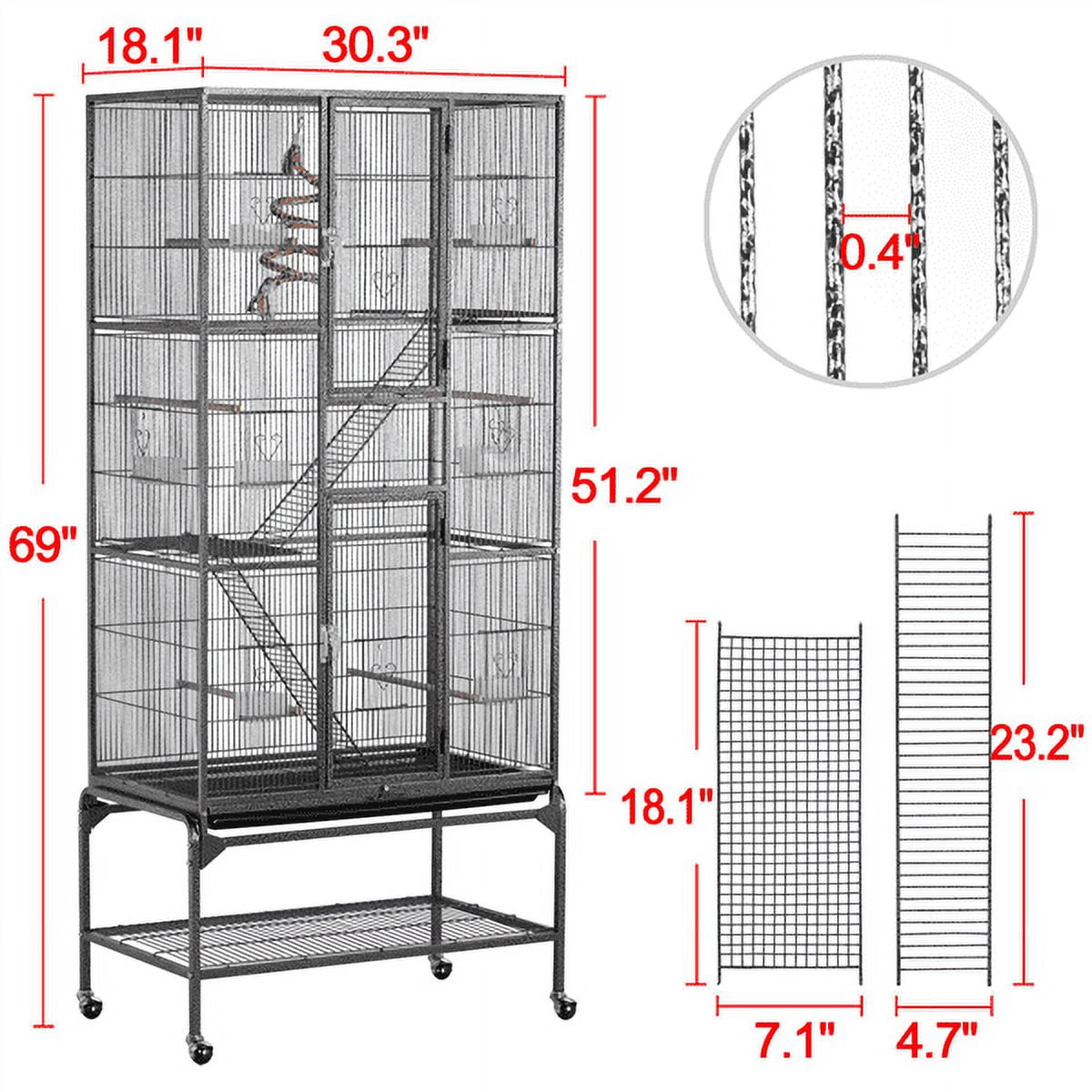 XL Metal Rolling Pet/Bird Cage + Stand