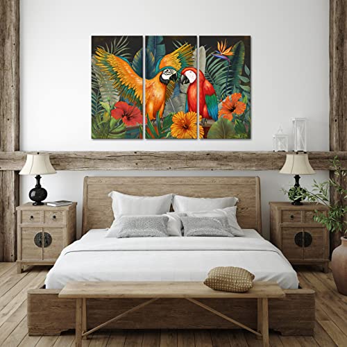 Colorful Parrot Canvas Wall Art Set