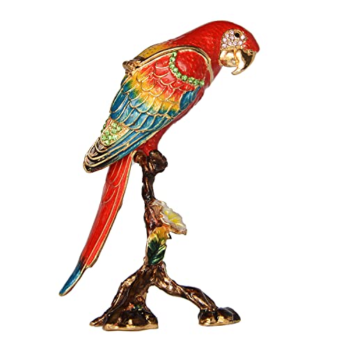 Macaw Parrot Enameled Trinket Box Figurine