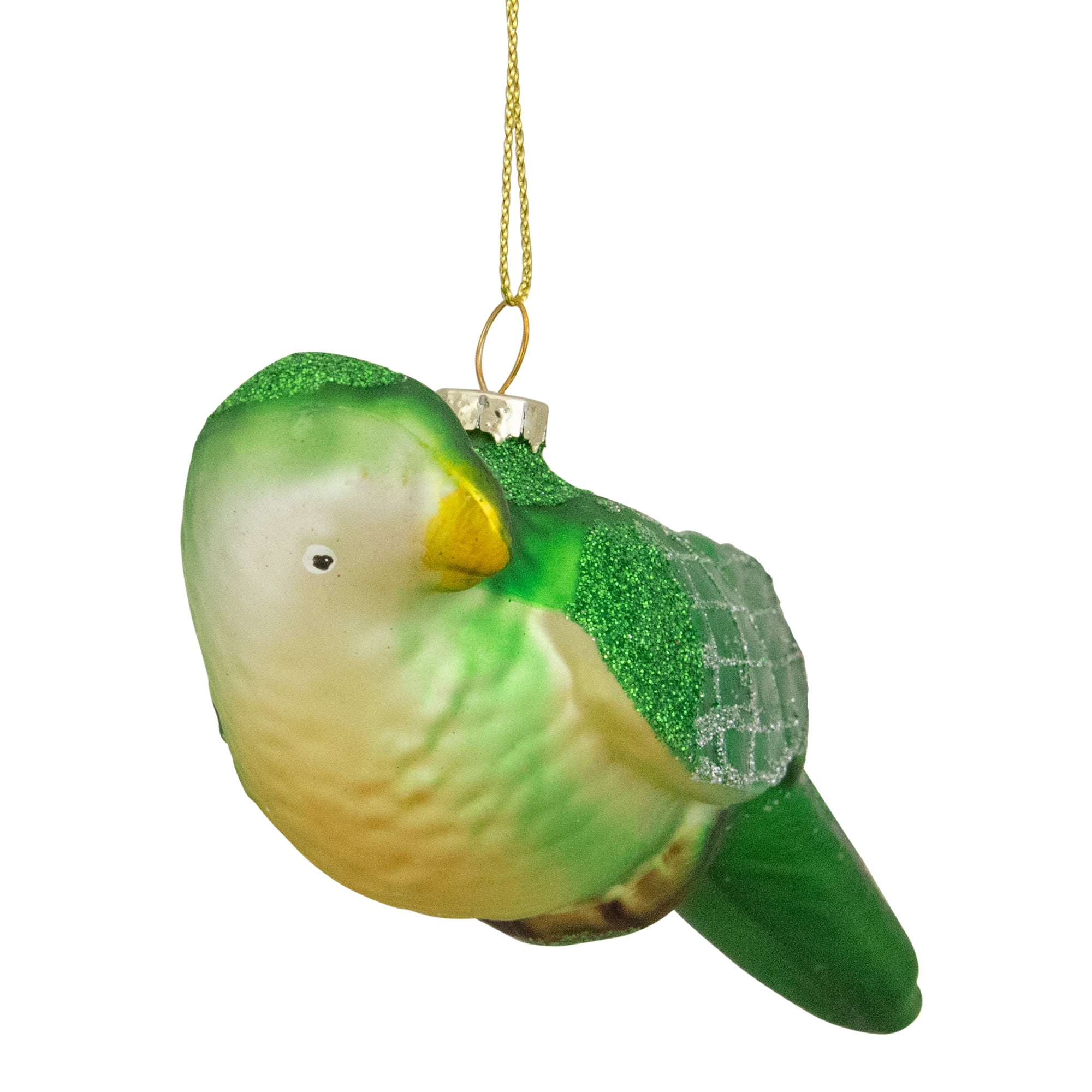 6.5" Green and Yellow Parrot Glass Christmas Ornament