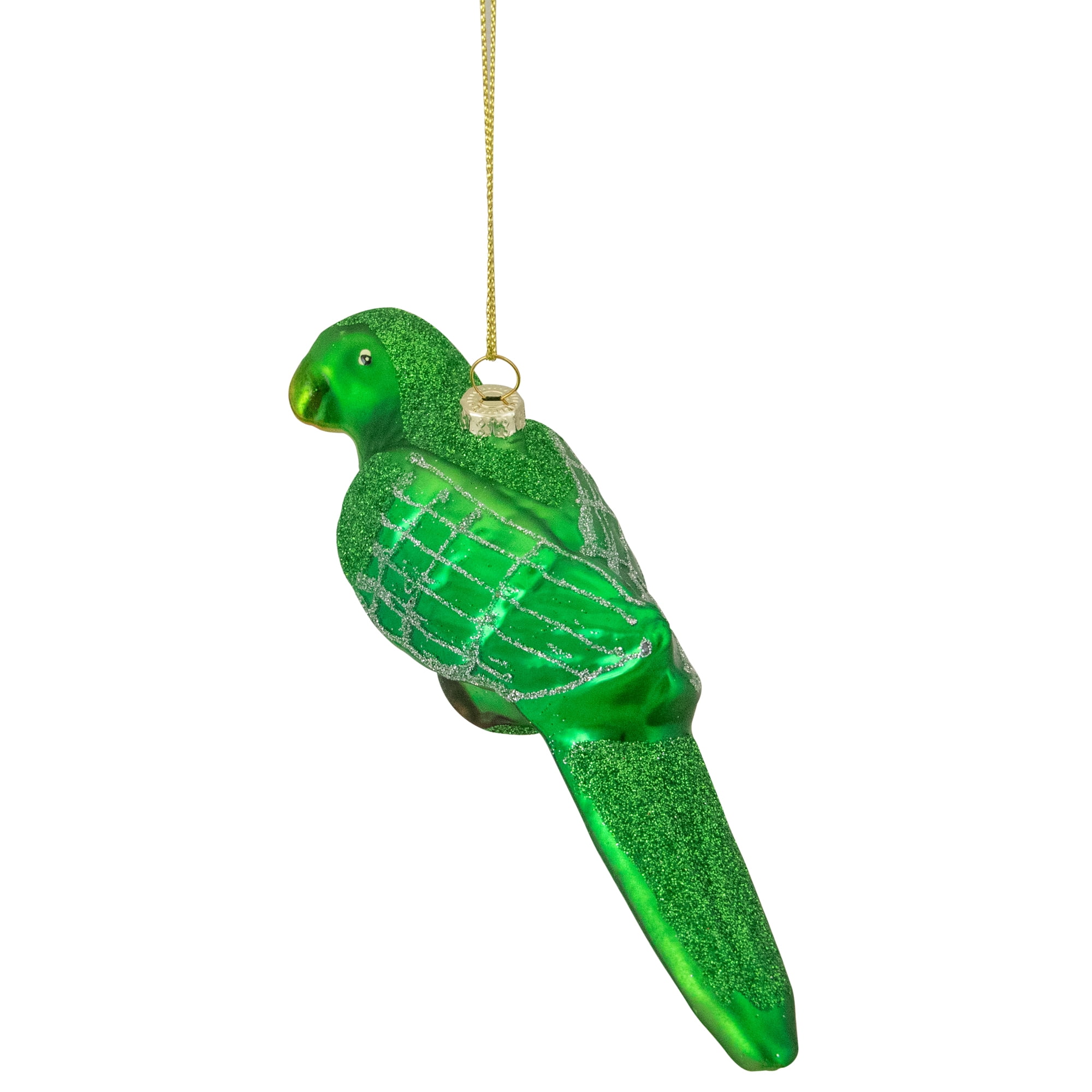 6.5" Green and Yellow Parrot Glass Christmas Ornament