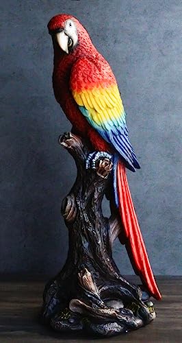 Scarlet Macaw Parrot Tree Figurine: Vibrant Decor