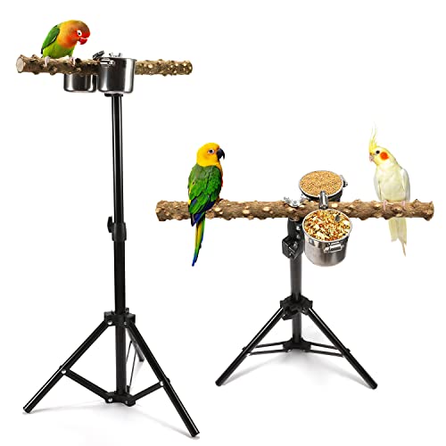 43 INCH Adjustable Parrot Perch Stand with Feeding Bowls