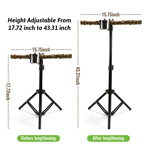 43 INCH Adjustable Parrot Perch Stand with Feeding Bowls