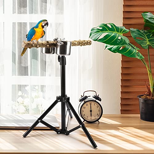43 INCH Adjustable Parrot Perch Stand with Feeding Bowls