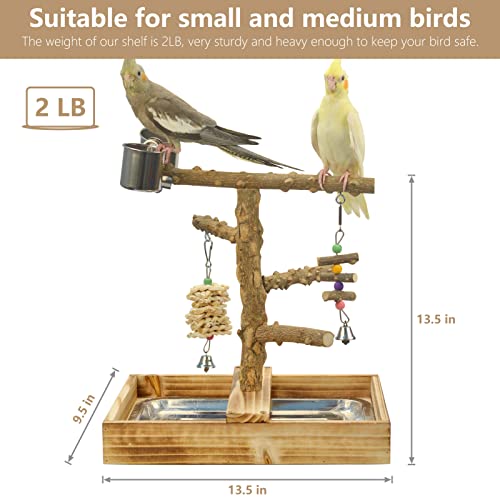 Natural Wood Bird Playground with Accessories and Cups