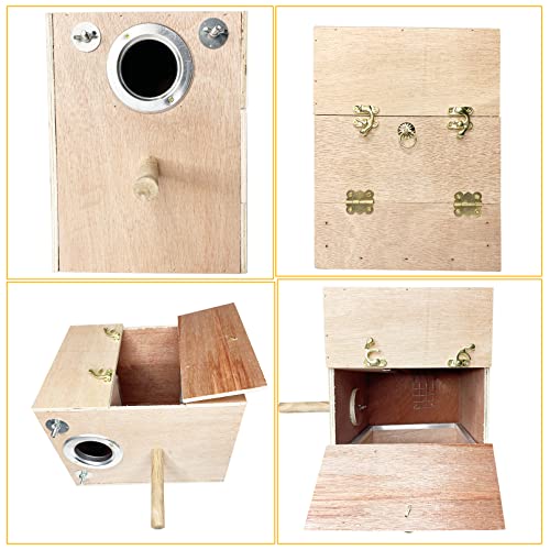 kathson Parakeet Nesting Box Wooden Bird Breeding Nest Parrots Mating House Wood Bird Aviary Budgie Cage Accessories for Cockatiel Finch Lovebirds Conure