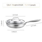 12" Stainless Steel Frying Pan with Lid