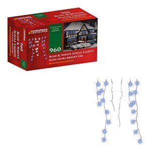 Blue & White LED Icicle Christmas Lights 22.9m