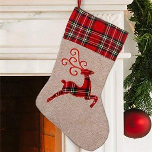 Reindeer Print Burlap Christmas Stocking