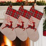 Reindeer Print Burlap Christmas Stocking