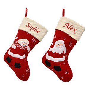 Personalized Ivory Cream Christmas Hanging Stocking - Santa