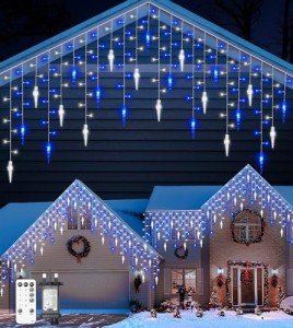 Blue White Icicle Lights - 33FT Outdoor Decor