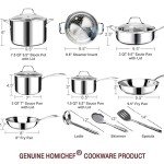 HOMICHEF 14-Piece Stainless Steel Cookware Set with Steamer Insert