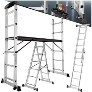 TecTake Adjustable 3-in-1 Eco-Friendly Aluminium Scaffolding Ladder