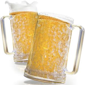 Granatan Set of 2 Frozen Beer Mugs For Freezer 16 oz, Clear Double Walled Beer Mugs With Handles