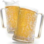 Granatan Set of 2 Frozen Beer Mugs For Freezer 16 oz, Clear Double Walled Beer Mugs With Handles